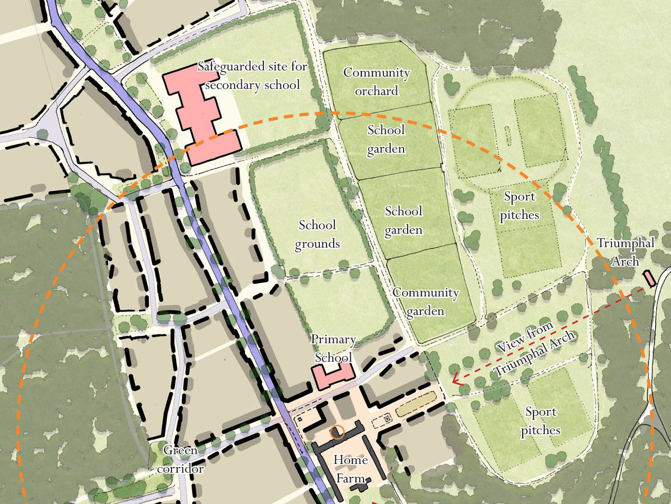 Map of school grounds and school areas within Parlington Village