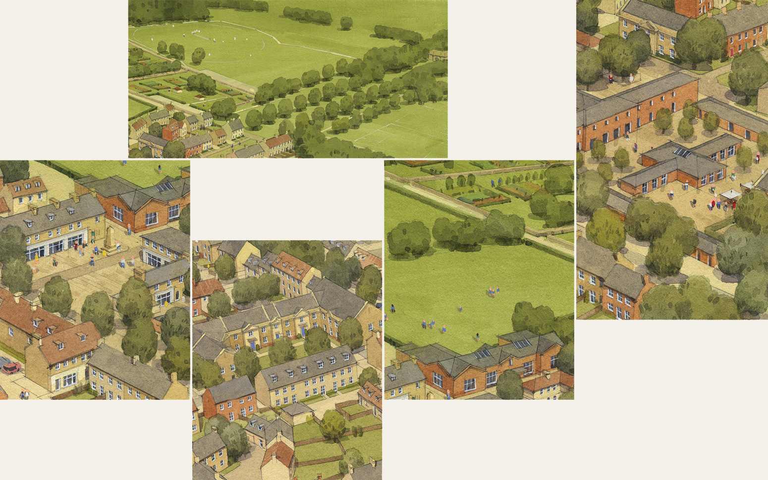 Collage of Parlington Village illustrations