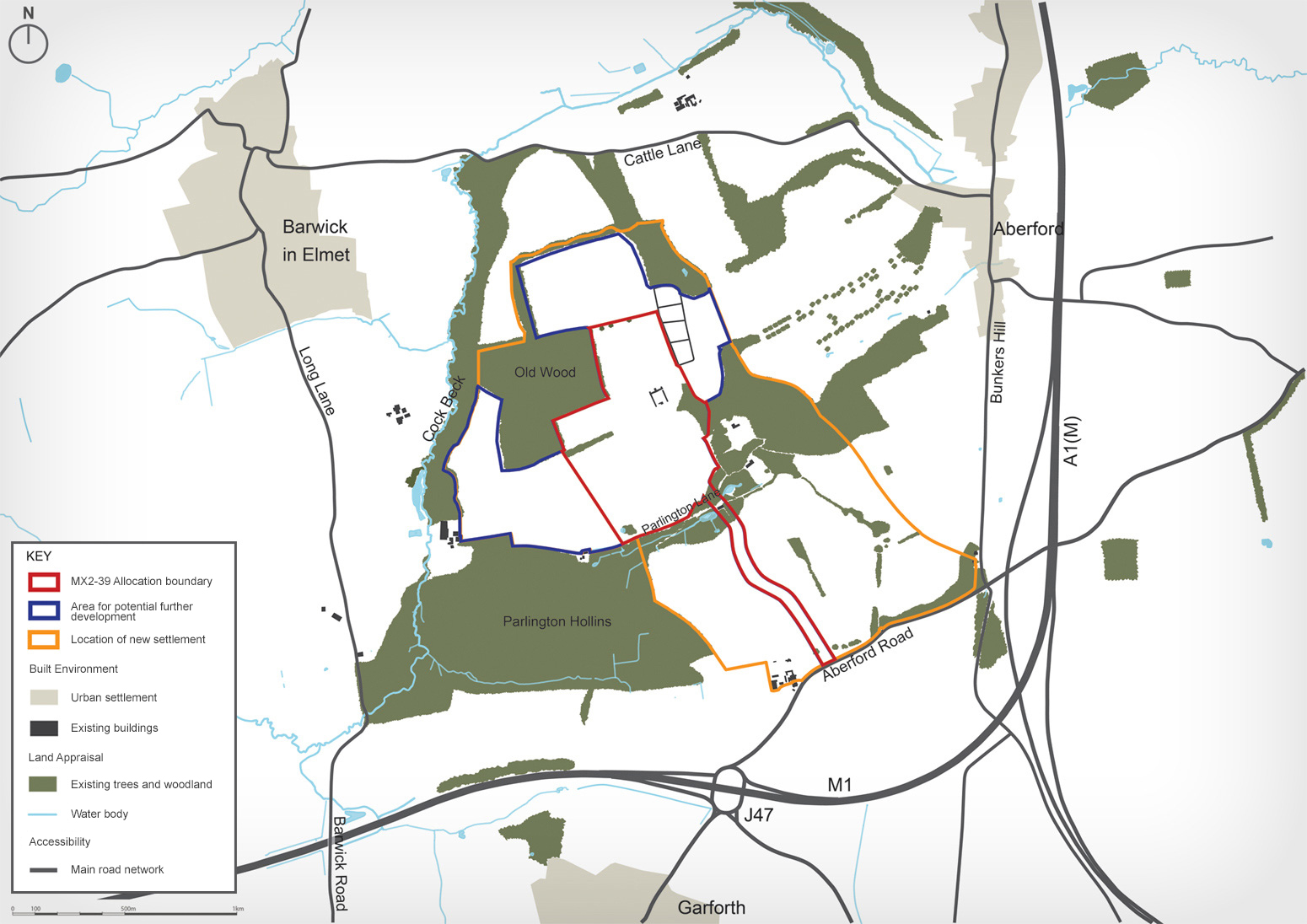 Map of proposed settlement in context of surrounding areas