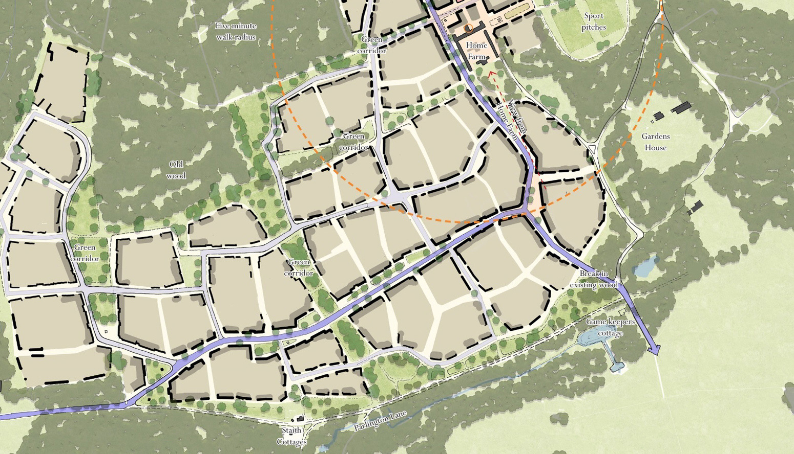 Map of footpaths within Parlington Village