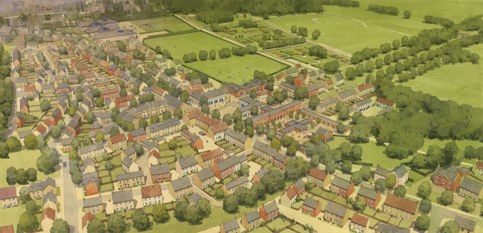Aerial illustraton of Parlington Village homes