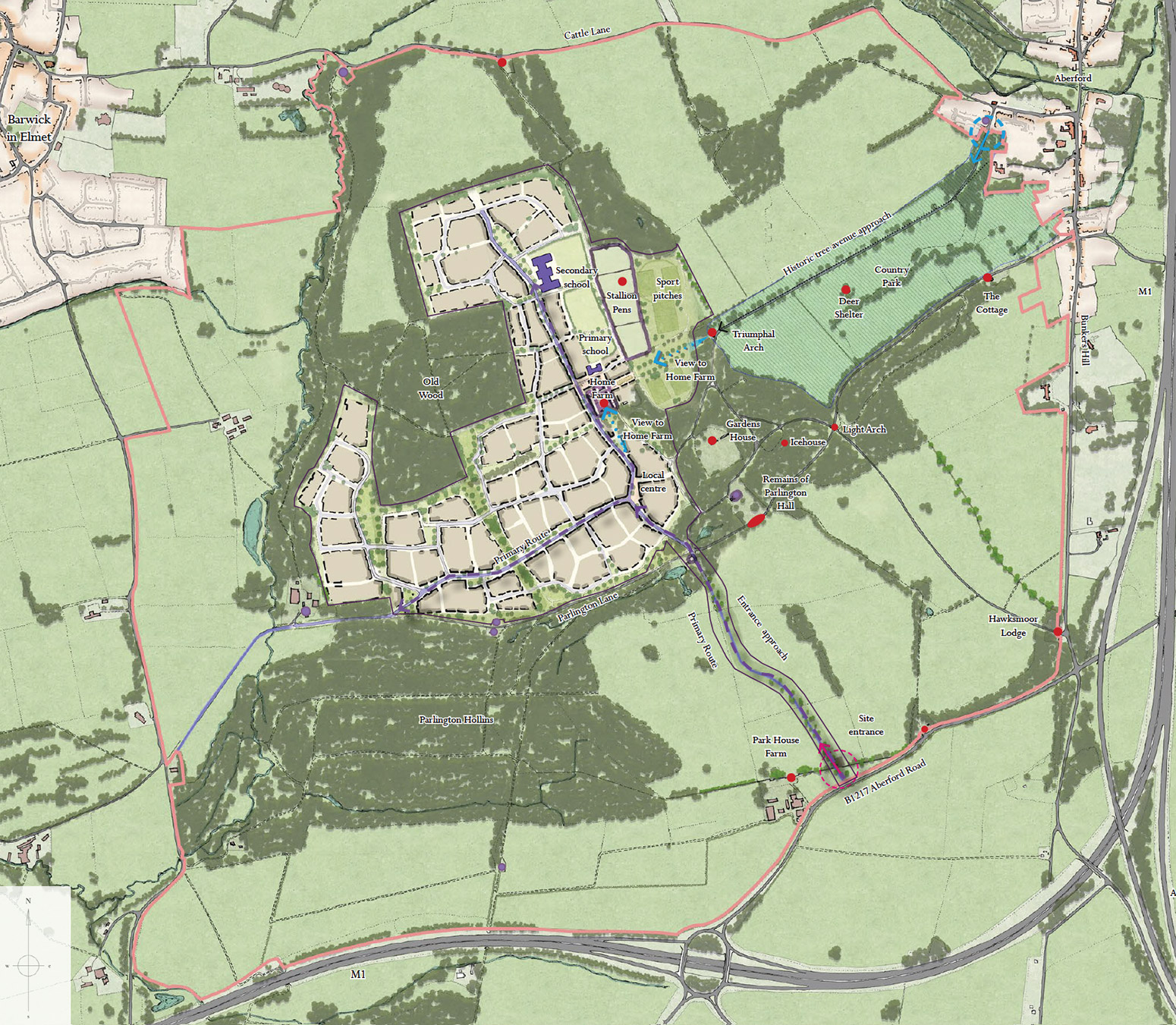 Illustrated masterplan of Parlington Village